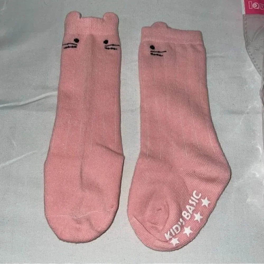 Socks Grip Non-Slip Bottoms Newborn Baby Socks Knee Length Cat Face Whiskers